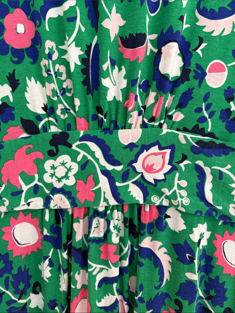 Boden of London Green, Pink and Royal Floral Print Easy-fit Short Sleeve Dress - Picture 10 of 12